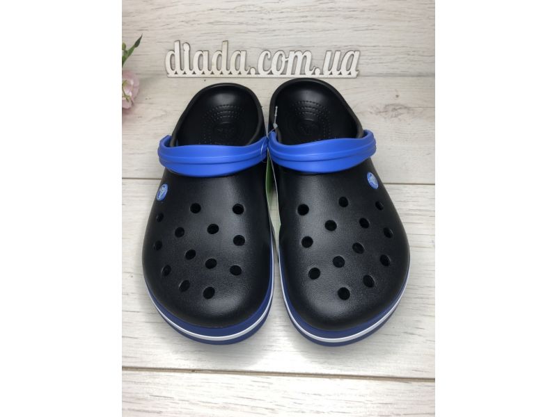 Crocs Crocband II.5  мужские ( крокс крокбенд ) . Кроксы черные с синей шлейкой сабо Крокс, фото 6