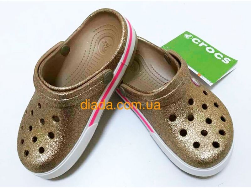 Кроксы детские золотые блестящие оригинальные Сабо Crocs Crocband, фото 3
