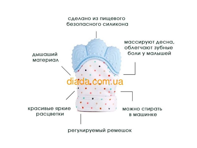 Перчатка прорезыватель для зубов, детский грызунок голубая Лапка, грызунок, фото 3