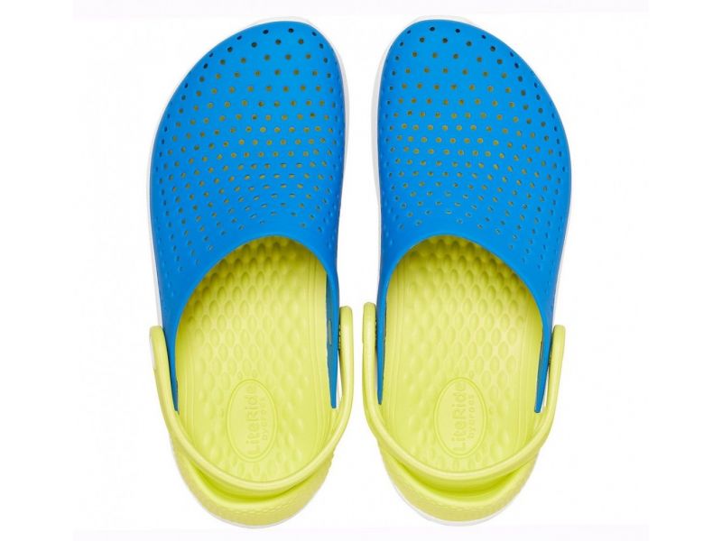 Kids Crocs LiteRide Clog Bright Cobalt/Citrus – оригинальные детские кроксы, синяя модель с жёлтым акцентом, фото 5
