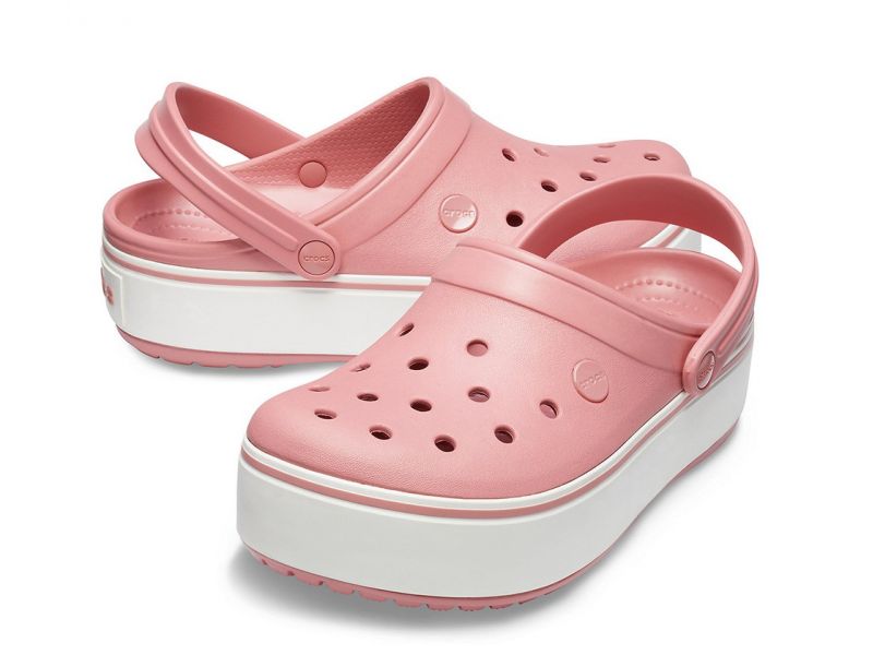 Кроксы женские пудровые с белой платформой Сабо Crocs Crocband Platform Clog, фото 2
