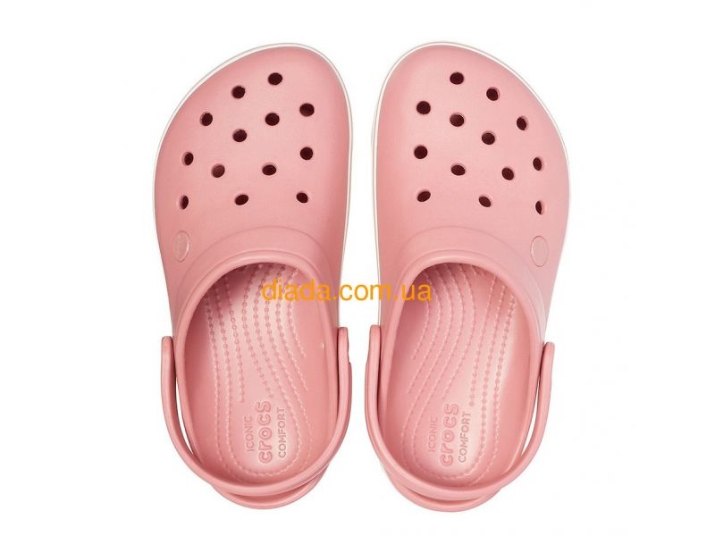 Кроксы женские пудровые с белой платформой Сабо Crocs Crocband Platform Clog, фото 4