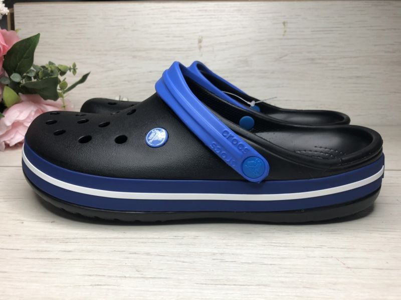 Crocs Crocband II.5  мужские ( крокс крокбенд ) . Кроксы черные с синей шлейкой сабо Крокс, фото 5