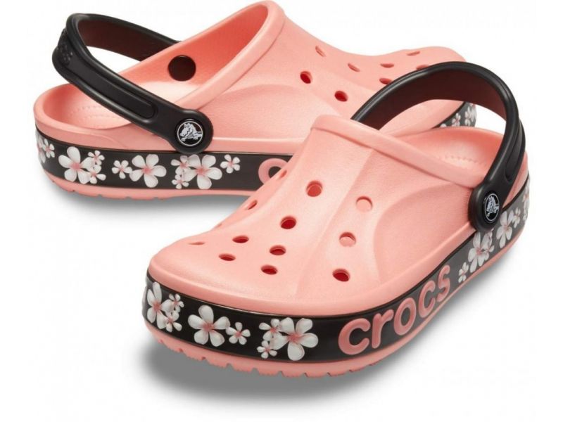 Крокс женские Bayaband Graphic II Clog Melon/Floral коралловые c цветами, фото 1