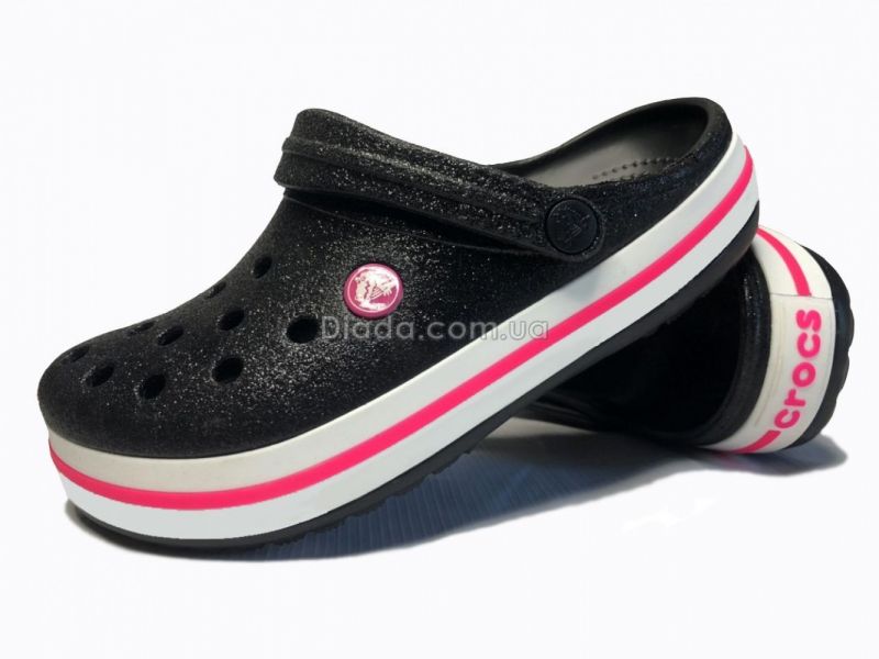 Кроксы с блестками черные, женские Сабо Crocs блестящие., фото 1