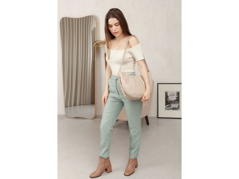 Кожаная женская сумка Круассан светло-бежевая, фото 7