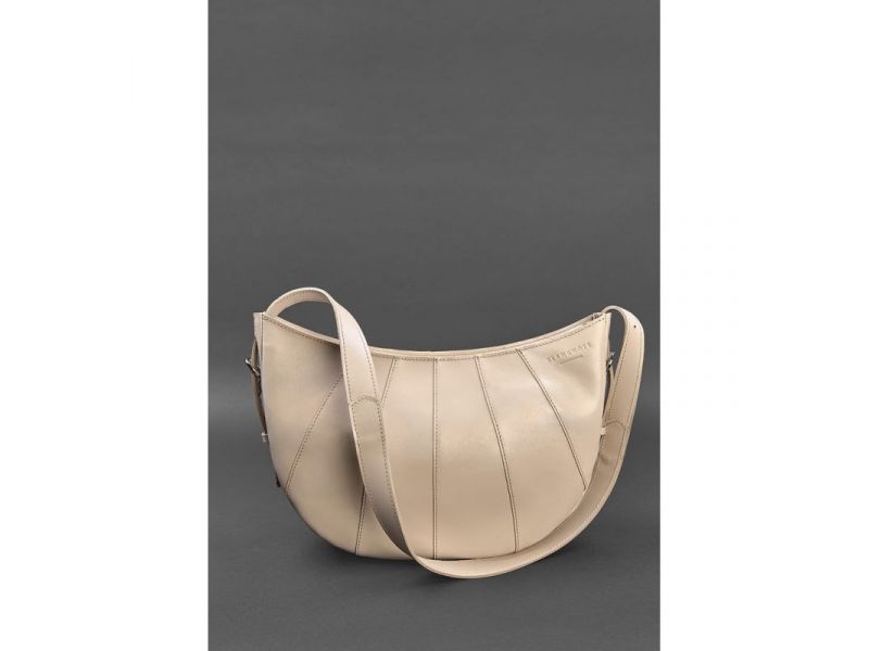 Кожаная женская сумка Круассан светло-бежевая, фото 2