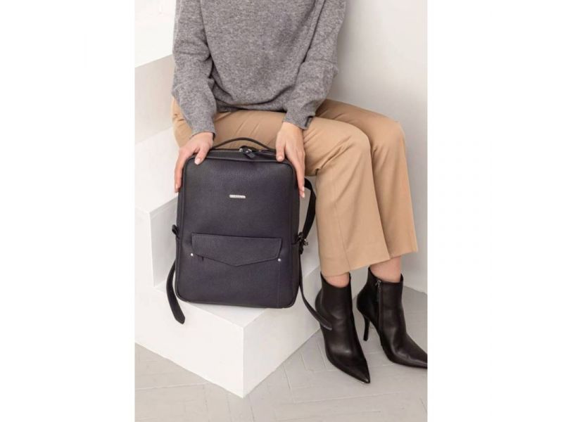 Кожаный городской женский рюкзак на молнии Cooper темно-синий флотар, фото 9