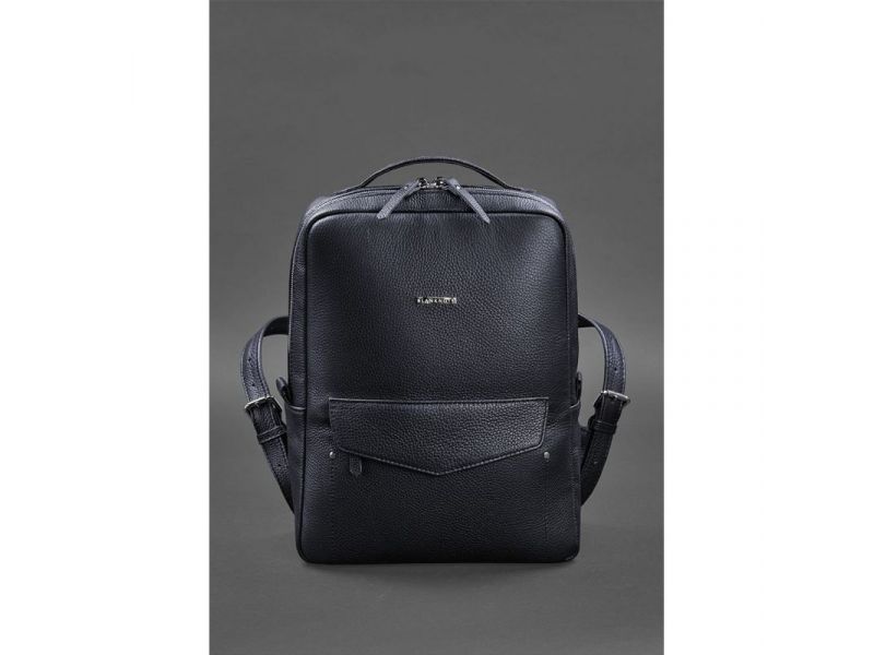 Кожаный городской женский рюкзак на молнии Cooper темно-синий флотар, фото 2