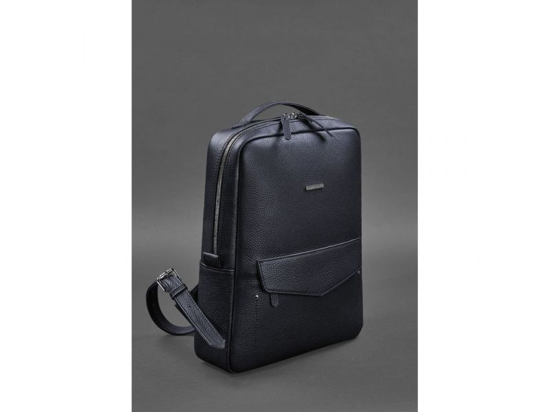 Кожаный городской женский рюкзак на молнии Cooper темно-синий флотар, фото 3