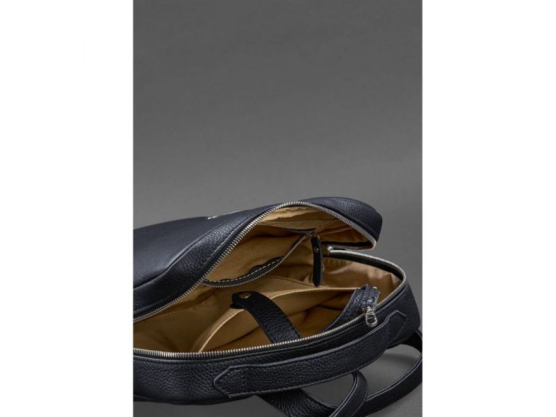 Кожаный городской женский рюкзак на молнии Cooper темно-синий флотар, фото 5