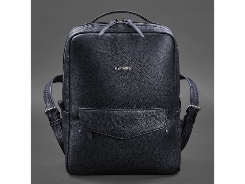 Кожаный городской женский рюкзак на молнии Cooper темно-синий флотар, фото 10