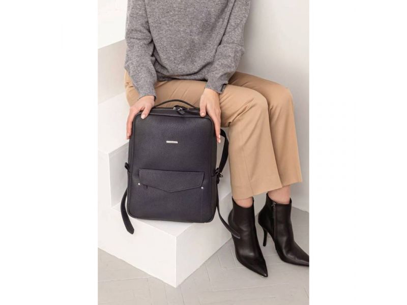 Кожаный городской женский рюкзак на молнии Cooper темно-синий флотар, фото 1