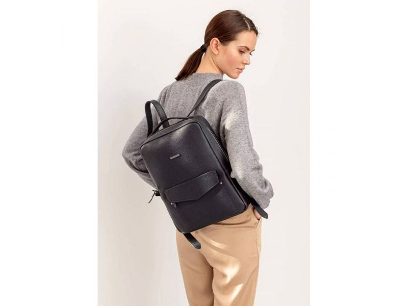 Кожаный городской женский рюкзак на молнии Cooper темно-синий флотар, фото 6