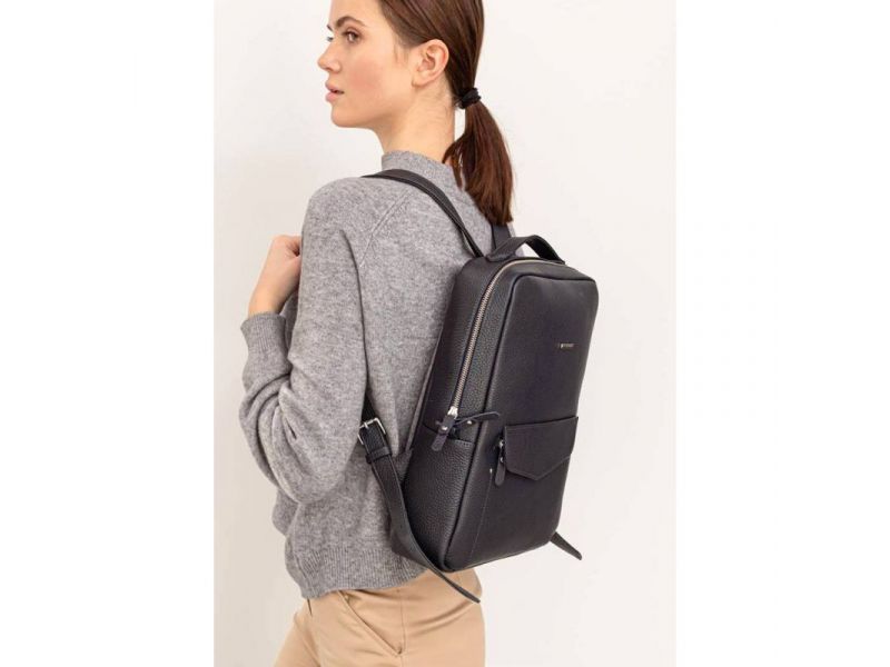 Кожаный городской женский рюкзак на молнии Cooper темно-синий флотар, фото 7