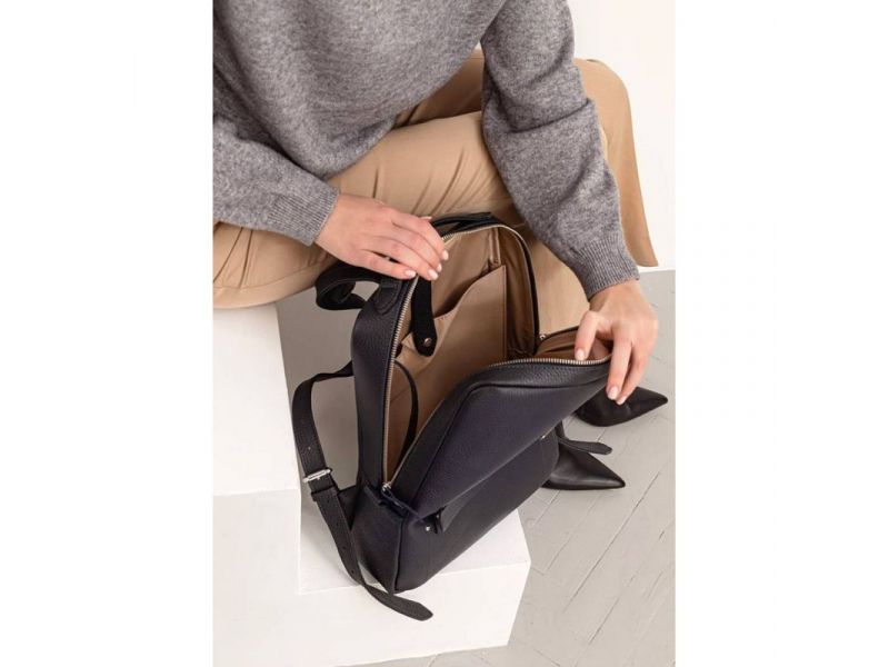 Кожаный городской женский рюкзак на молнии Cooper темно-синий флотар, фото 8