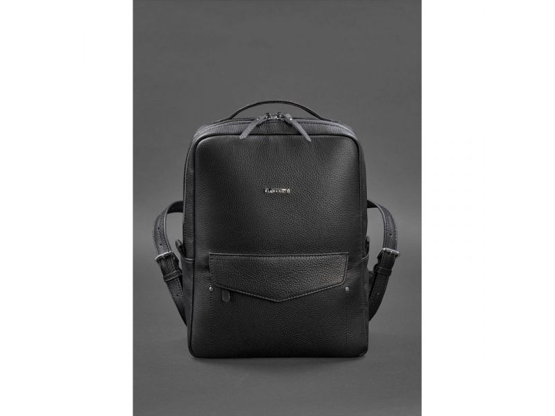 Кожаный женский городской рюкзак на молнии Cooper черный флотар, фото 2