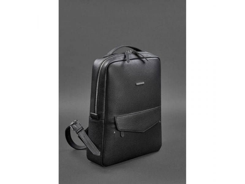 Кожаный женский городской рюкзак на молнии Cooper черный флотар, фото 3