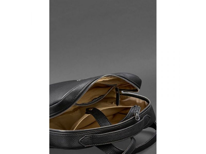 Кожаный женский городской рюкзак на молнии Cooper черный флотар, фото 5