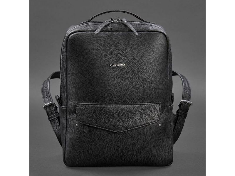 Кожаный женский городской рюкзак на молнии Cooper черный флотар, фото 7