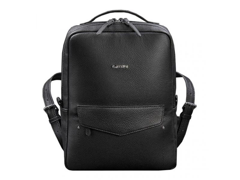 Кожаный женский городской рюкзак на молнии Cooper черный флотар, фото 8