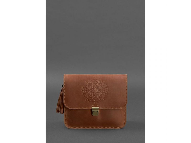 Кожаная женская бохо-сумка Лилу светло-коричневая Crazy Horse, фото 2