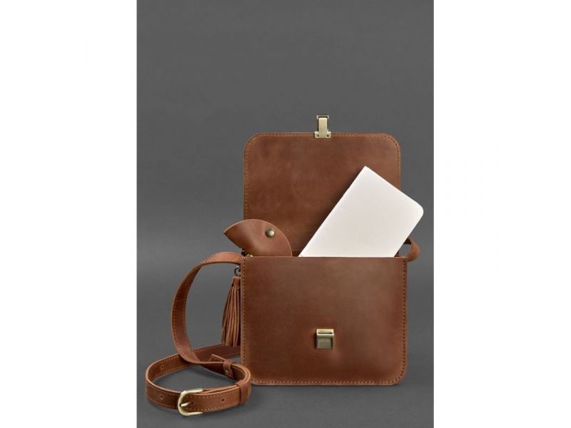 Кожаная женская бохо-сумка Лилу светло-коричневая Crazy Horse, фото 3