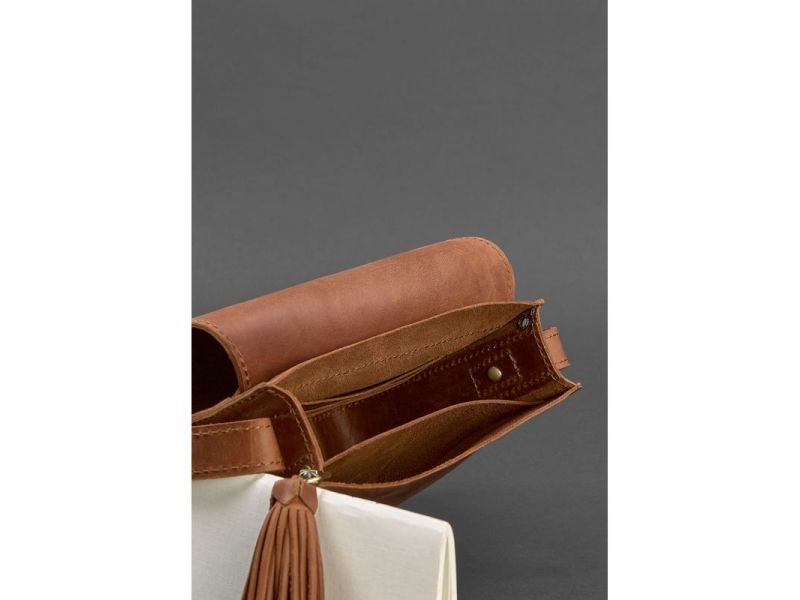 Кожаная женская бохо-сумка Лилу светло-коричневая Crazy Horse, фото 4