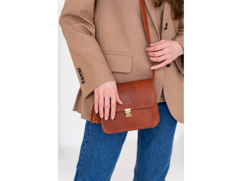 Кожаная женская бохо-сумка Лилу светло-коричневая Crazy Horse, фото 10
