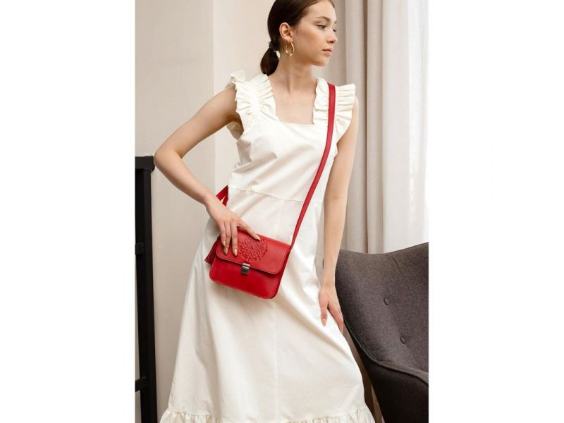 Кожаная женская бохо-сумка Лилу красная, фото 7