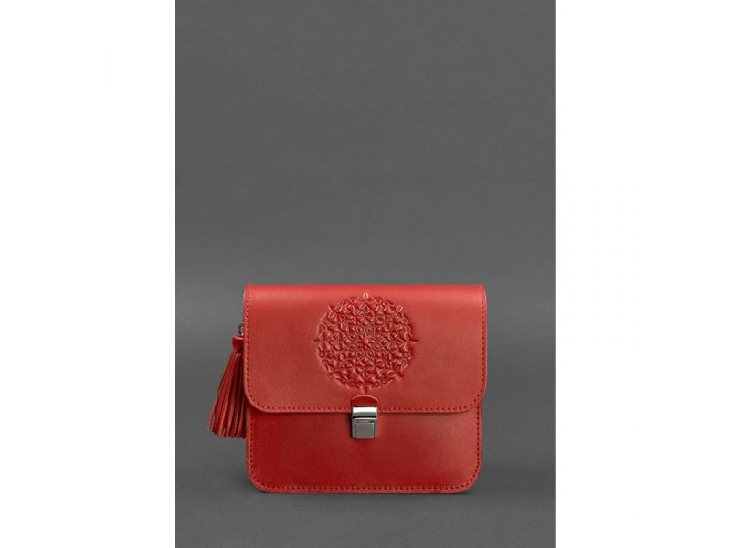 Кожаная женская бохо-сумка Лилу красная, фото 2