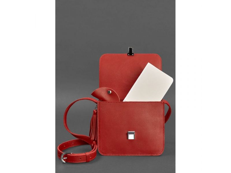 Кожаная женская бохо-сумка Лилу красная, фото 3