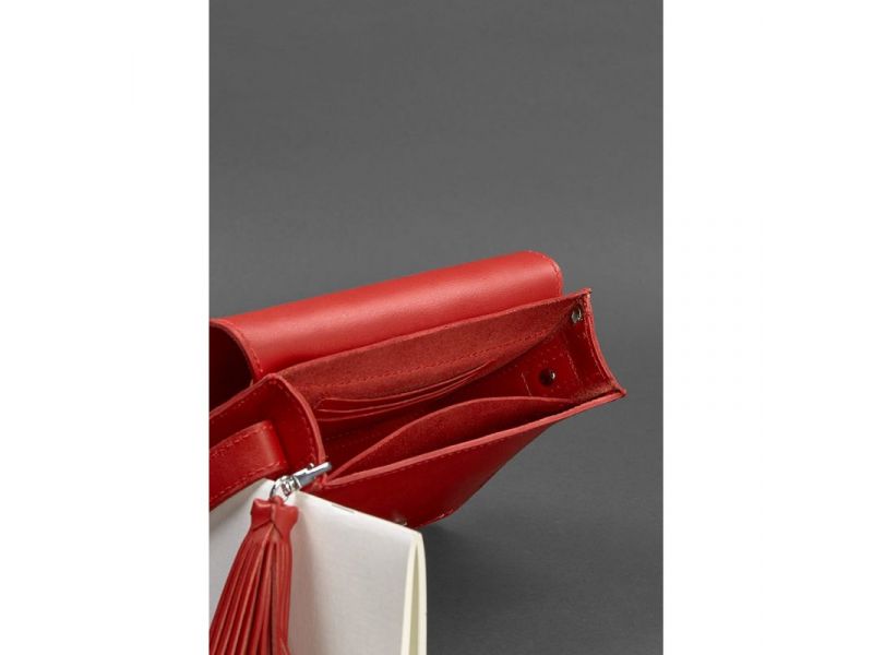 Кожаная женская бохо-сумка Лилу красная, фото 4