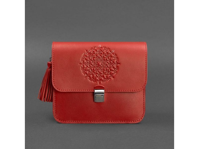 Кожаная женская бохо-сумка Лилу красная, фото 8