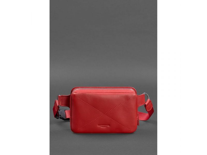 Кожаная женская поясная сумка Dropbag Mini красная, фото 2