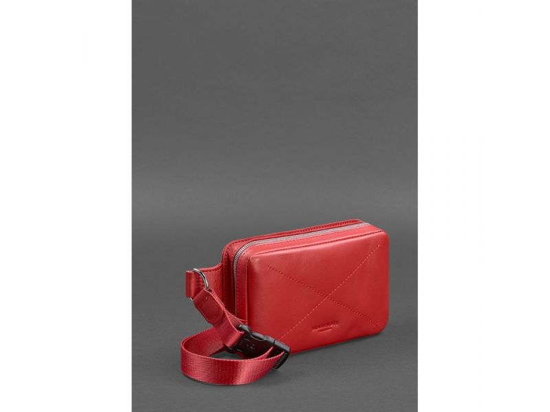 Кожаная женская поясная сумка Dropbag Mini красная, фото 3