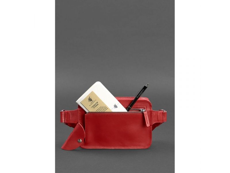 Кожаная женская поясная сумка Dropbag Mini красная, фото 5