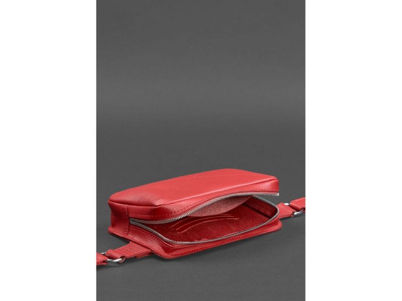 Кожаная женская поясная сумка Dropbag Mini красная, фото 7