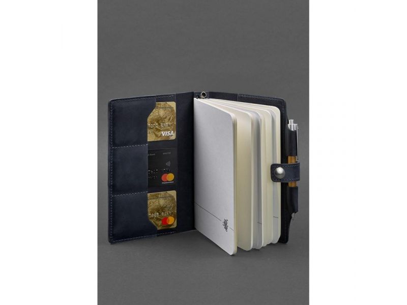 Кожаный блокнот (Софт-бук) 4.0 темно-синий Crazy Horse, фото 3