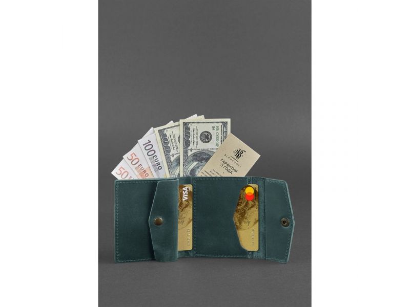 Кожаный кошелек 2.1 зеленый Crazy Horse, фото 3
