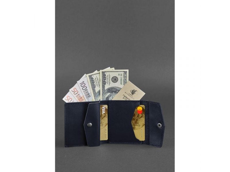 Кожаный кошелек 2.1 темно-синий Краст, фото 2