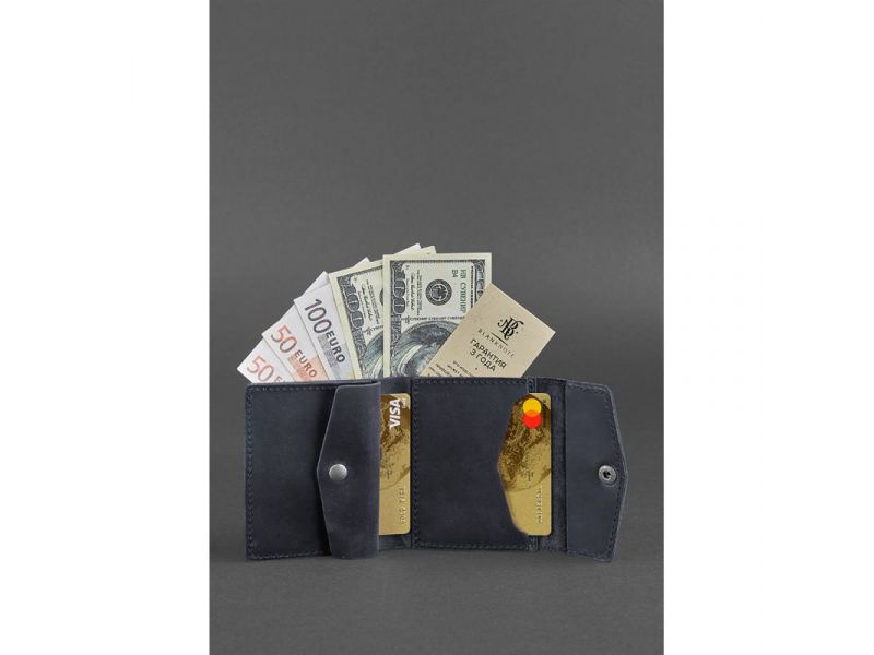 Кожаный кошелек 2.1 cиний Crazy Horse, фото 2