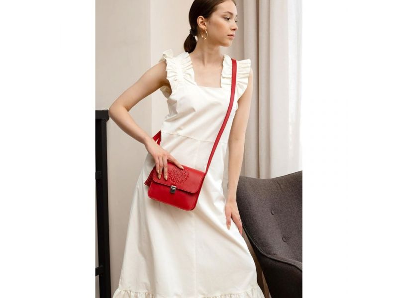 Кожаная женская бохо-сумка Лилу красная, фото 1