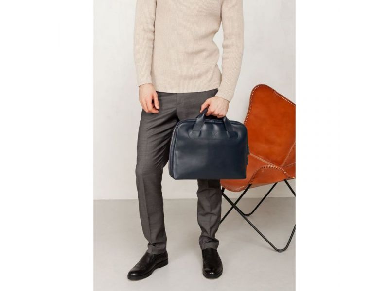 Кожаная деловая сумка Attache Briefcase синий, фото 3