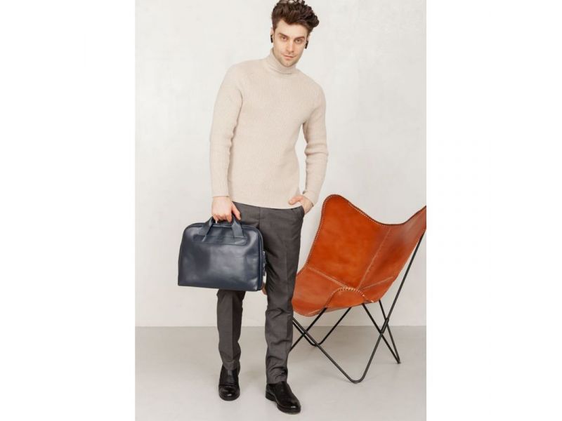 Кожаная деловая сумка Attache Briefcase синий, фото 2