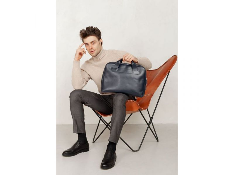 Кожаная деловая сумка Attache Briefcase синий, фото 1