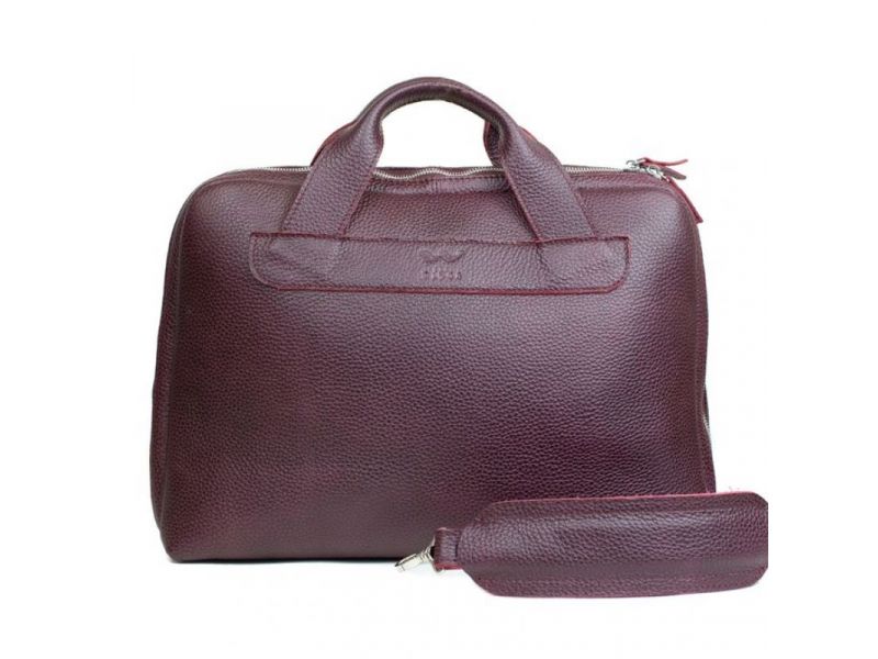 Кожаная деловая сумка Attache Briefcase бордовый флотар, фото 2