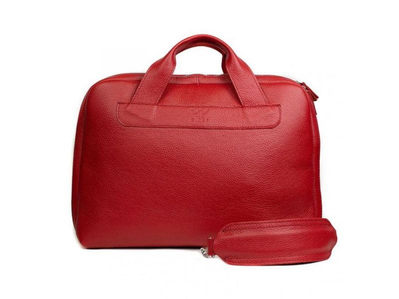 Кожаная деловая сумка Attache Briefcase красный флотар, фото 3