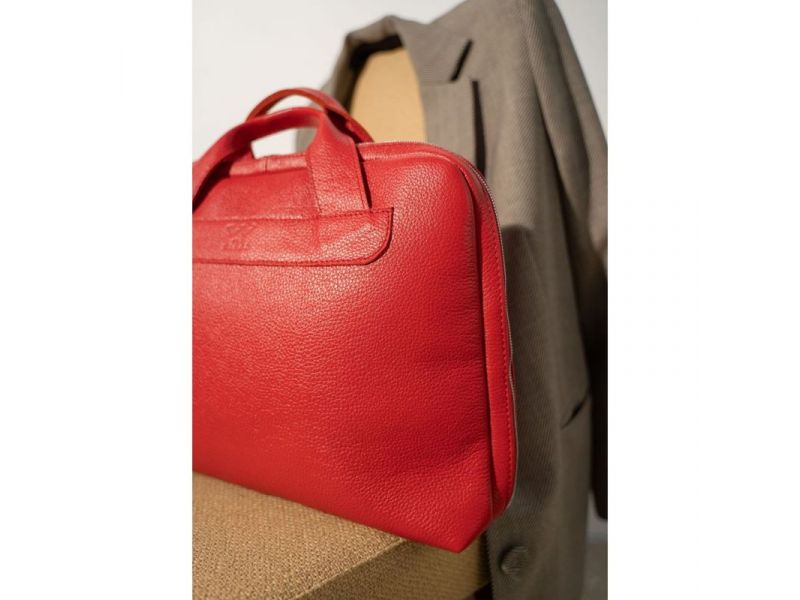 Кожаная деловая сумка Attache Briefcase красный флотар, фото 2