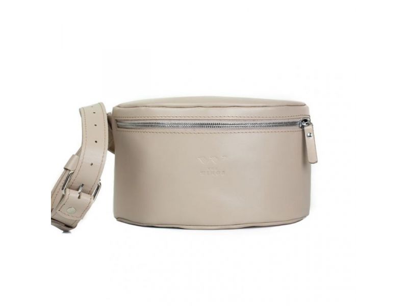 Женская кожаная поясная сумка бежевая, фото 2